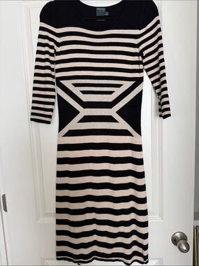 City Chic Black & Cream Striped Geometric Midi Dress